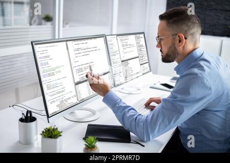 Developer Programmer Man Coding Software Stock Photo