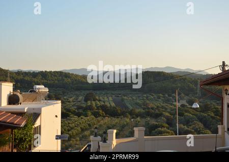 Traditional architecture of Theologos village on the island of a the Rhodes in Greece Stock Photo