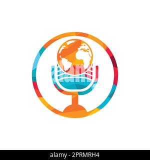 Global podcast logo design. Broadcast entertainment business logo template vector illustration. Stock Vector