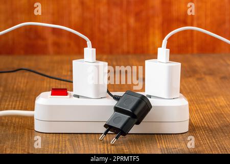Electrical power white strip or extension block Stock Photo