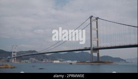 Tsing Ma Suspension bridge in Hong Kong city Stock Photo