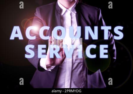 Hand writing sign Accounts Serviceaccessing list of user profiles and ...