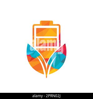 Green energy vector logo design. Green leaf and battery sign. Eco battery sign. Stock Vector