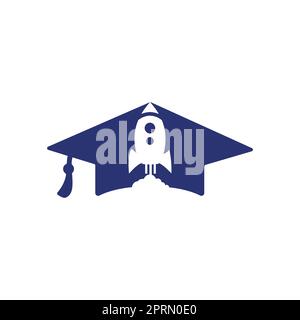 Graduation cap with rocket logo design. Rocket logo for aviation education or academy. Stock Vector