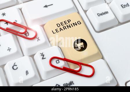 Text sign showing Deep Learning, Concept meaning Hierarchical Abstractions Artificial Intelligence Algorithm Stock Photo