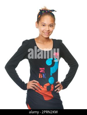 Shes a natural poser. Studio shot of a young girl isolated on white Stock Photo