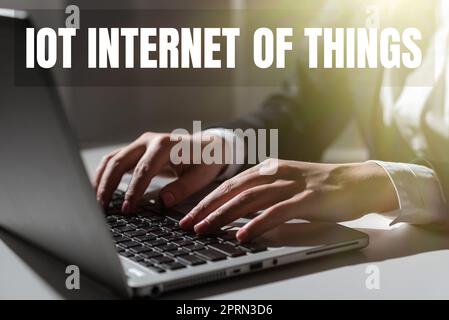 Conceptual caption Iot Internet Of Things, Internet Concept Network of Physical Devices send and receive Data Stock Photo