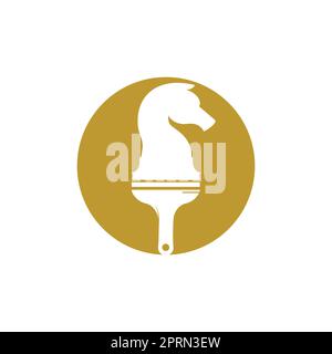 Chess paint vector logo design template. Chess horse with paint brush icon design. Stock Vector