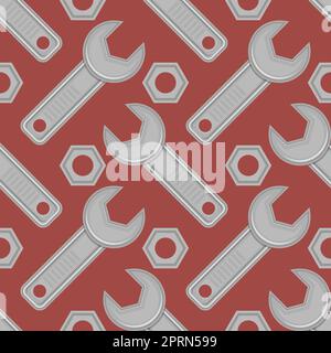 Wrench Screw Icon Isolated on Red Background. Industrial Concept. Seamless Pattern. Stock Vector