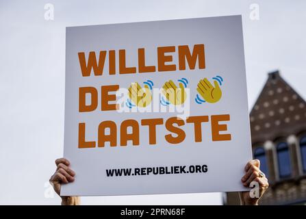 Rotterdam, Netherlands.   27/04/2023.  Demonstrators of the Republican Society prior to the celebration of King's Day in Rotterdam. The visit marks the tenth anniversary of Willem-Alexander's reign. ANP SEM VAN DER WAL netherlands out - belgium out/Alamy Live News Stock Photo