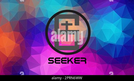 A modern logo design with text on a multi-colored geometric pattern. Stock Photo