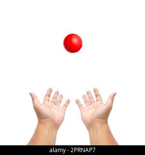 Hand holding snooker ball on white background Stock Photo