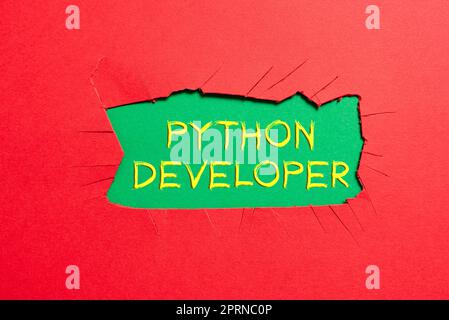 Text sign showing Python Developer, Business idea employees are rewarded for introducing suitable recruits Stock Photo