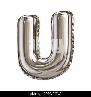 Silver foil balloon font letter U 3D rendering illustration isolated on white background Stock Photo