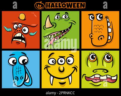 Halloween holiday cartoon monsters characters set Stock Vector