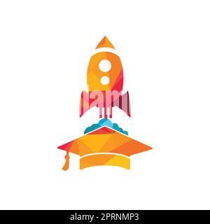 Graduation cap with rocket vector logo design. Rocket learning vector ...