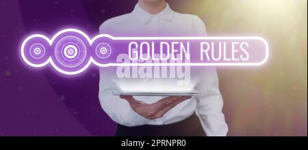 Sign displaying Golden Rules, Business idea Basic principle that should be followed Important Principle Stock Photo