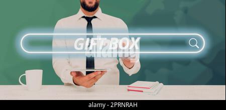 Conceptual caption Gift Box, Business concept A small cointainer with designs capable of handling presents Stock Photo