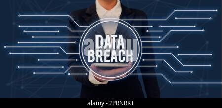 Conceptual caption Data Breach, Internet Concept security incident where sensitive protected information copied Stock Photo
