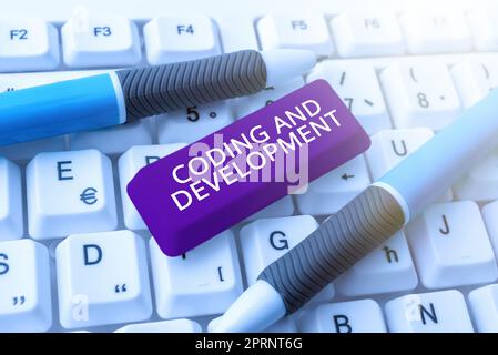 Handwriting text Coding And Development, Word Written on Programming Building simple assembly Programs Stock Photo