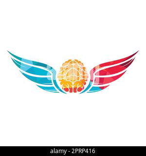 Flying brain with wings vector logo design template. Free mind logo concept. Stock Vector