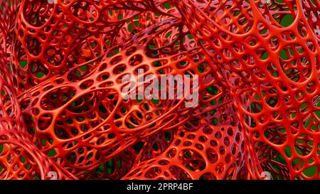 alien technology abstract organism futuristic structure red plastic 3D illustration Stock Photo