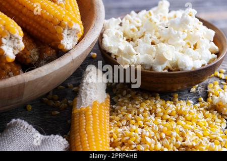 Popcorn on the Cob and Popped Stock Photo