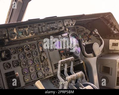 aircraft flight control switch panel inside the cockpit Stock Photo