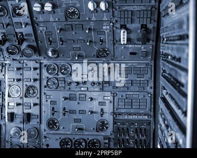 aircraft flight control switch panel inside the cockpit Stock Photo