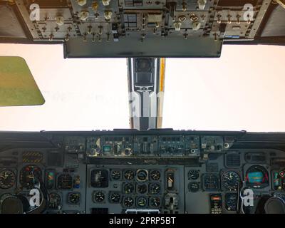 aircraft flight control switch panel inside the cockpit Stock Photo