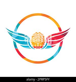 Flying brain with wings vector logo design template. Free mind logo concept. Stock Vector