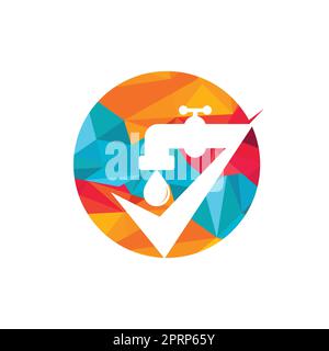 Check plumbing logo template illustration. Water faucet with check tick logo symbol vector icon illustration. Stock Vector