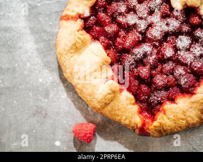Raspberry galette or raspberries rustic tart Stock Photo