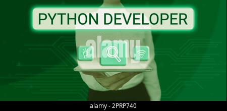 Conceptual caption Python Developer, Business showcase employees are rewarded for introducing suitable recruits Stock Photo