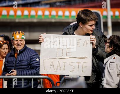 Rotterdam, Netherlands.   27/04/2023.  Demonstrators of the Republican Society prior to the celebration of King's Day in Rotterdam. The visit marks the tenth anniversary of Willem-Alexander's reign. ANP SEM VAN DER WAL netherlands out - belgium out/Alamy Live News Stock Photo