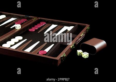 Backgammon game isolated on a black table top Stock Photo