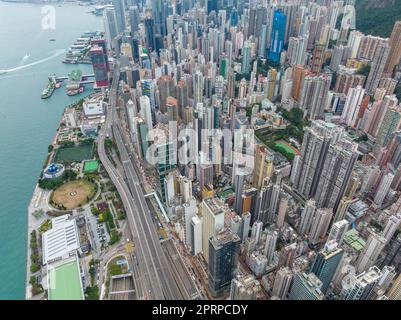 Sheung wan, Hong Kong 08 February 2022: Aerial view of Hong Kong city Stock Photo