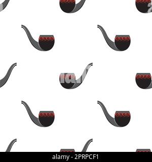 Wooden Smoking Pipe Silhouette Seamless Pattern Isolated on White Background. Stock Photo