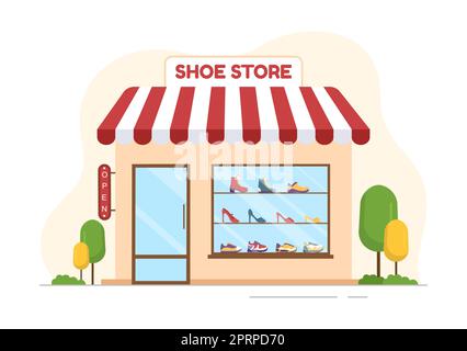 Shoe Store with New Collection Men or Women Various Models or Colors of Sneakers and High Heels in Flat Cartoon Hand Drawn Templates Illustration Stock Photo