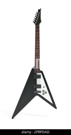 Flying V electric guitar isolated on white background. 3D illustration. Stock Photo