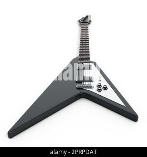 Flying V electric guitar isolated on white background. 3D illustration. Stock Photo