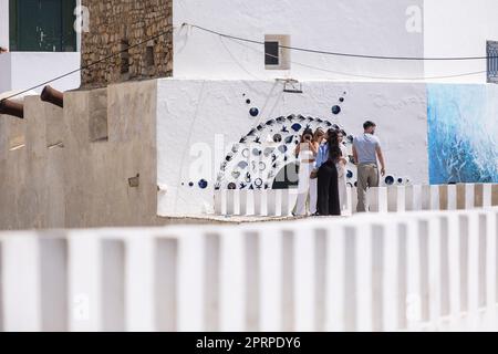 tourist on the wall, Asilah, morocco, africa Stock Photo