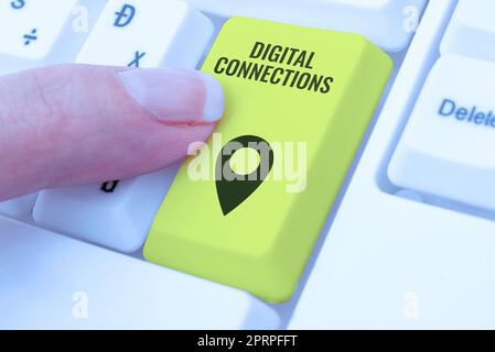 Hand writing sign Digital Connections, Business idea virtual network linking user to his or her contacts Typing Hospital Records And Reports, Creating Stock Photo