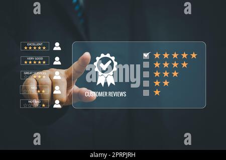 Customer service experience and business satisfaction survey popup five star icon for feedback review satisfaction service. Stock Photo