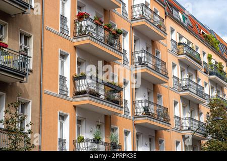 Renovated old apartment buildings seen in Berlin, Germany Stock Photo