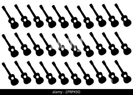 A Ukulele or uke stringed musical instruments in black silhouette over a white background Stock Photo