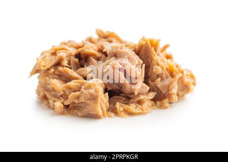 Canned tuna fish isolated on white background. Stock Photo