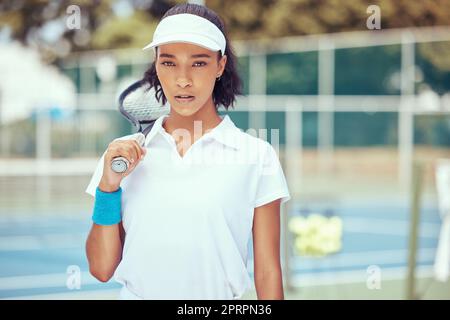 Premium Photo  Black woman tennis player or sports athlete training for a  game motivation fitness and a focus on health exercise and wellness a  healthy african girl standing with a racket