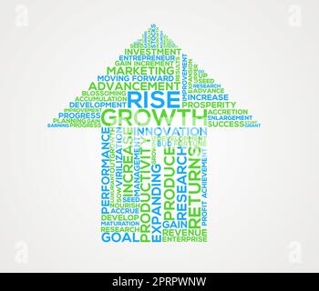 The only way is up. A graphic illustration of an arrow made from positive words. Stock Photo