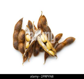 Soy beans. Dried soybean pod isolated on white background. Stock Photo